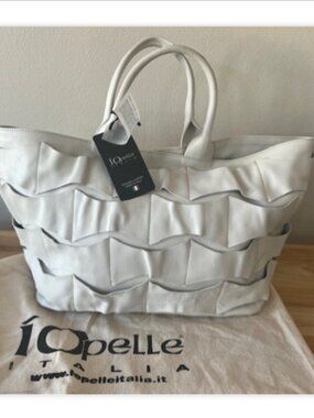 IOpelle Italia Cream/White Genuine Leather Tote Shoulder Bag NWT Super Soft